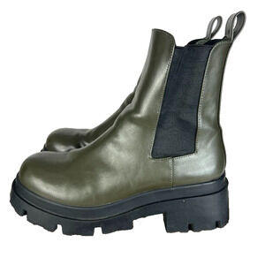 Zara Boots Womens 8 Brown Leather Ankle Lug Soles Round Toe Elastic Side Panels